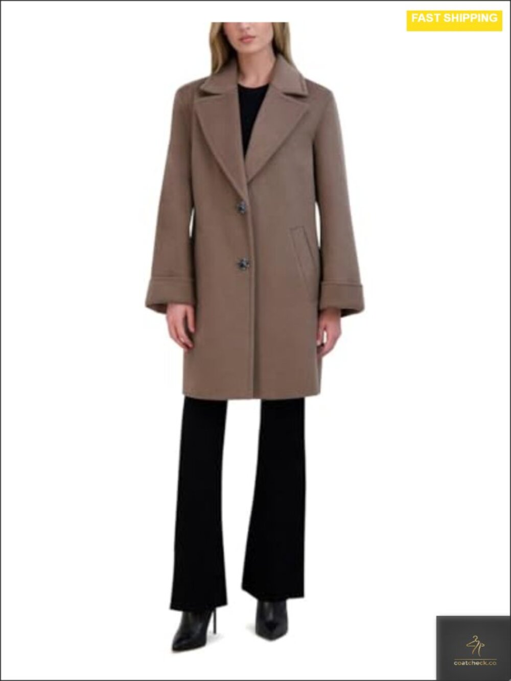 TAHARI Relaxed Double-faced Soft Wool Blend Topper Peacoat Front Button Roll